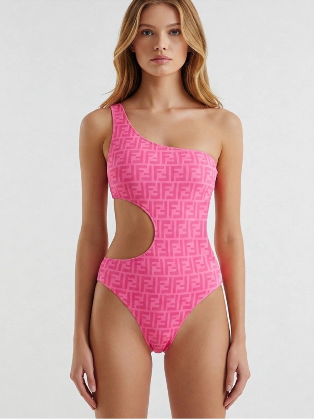 Fendi Hot Pink One-Shoulder Cutout Swimsuit